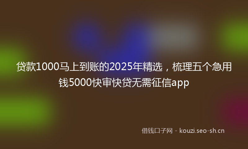 贷款1000马上到账的2025年精选，梳理五个急用钱5000快审快贷无需征信app
