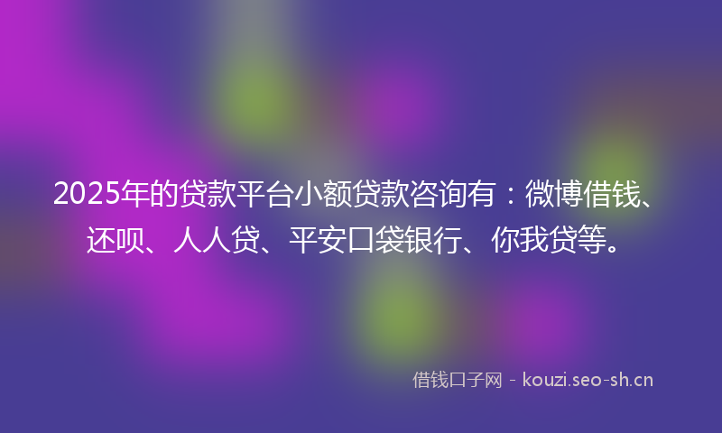 2025年的贷款平台小额贷款咨询有：微博借钱、还呗、人人贷、平安口袋银行、你我贷等。