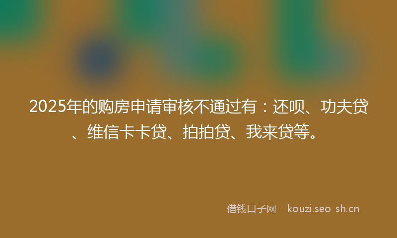 2025年的购房申请审核不通过有：还呗、功夫贷、维信卡卡贷、拍拍贷、我来贷等。