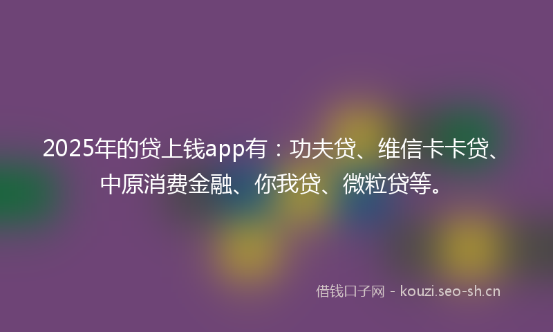 2025年的贷上钱app有：功夫贷、维信卡卡贷、中原消费金融、你我贷、微粒贷等。