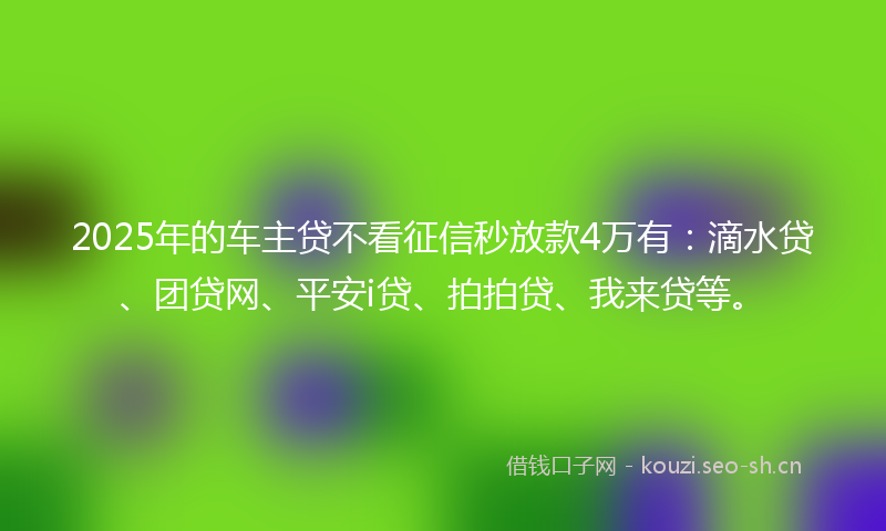 2025年的车主贷不看征信秒放款4万有:滴水贷、团贷网、平安i贷、拍拍贷、我来贷等。