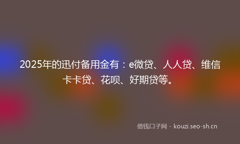 2025年的迅付备用金有：e微贷、人人贷、维信卡卡贷、花呗、好期贷等。