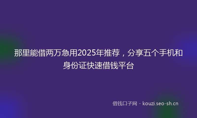 那里能借两万急用2025年推荐，分享五个手机和身份证快速借钱平台