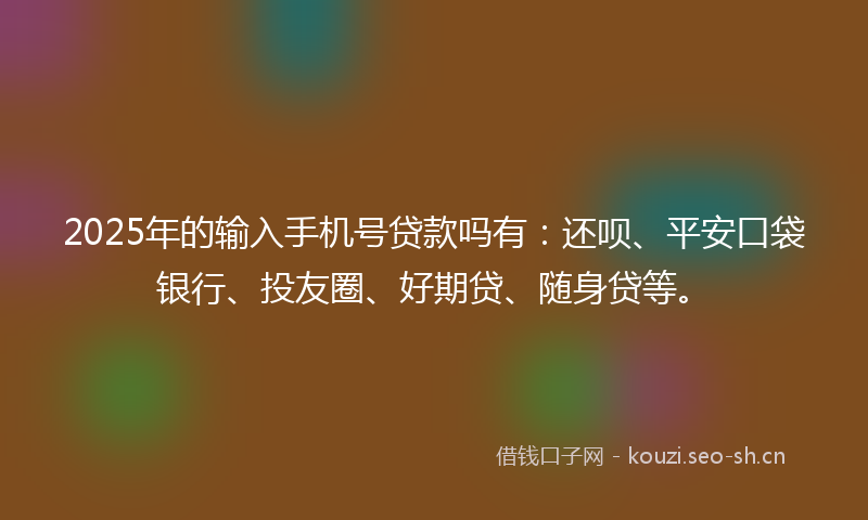 2025年的输入手机号贷款吗有：还呗、平安口袋银行、投友圈、好期贷、随身贷等。