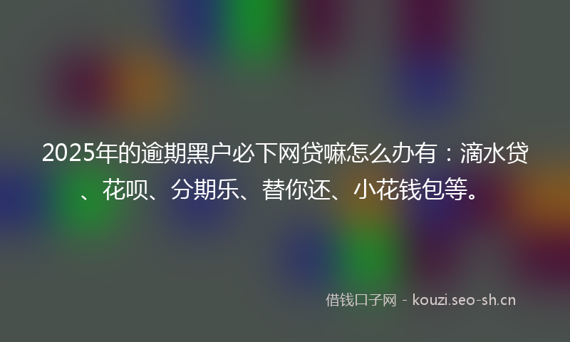 2025年的逾期黑户必下网贷嘛怎么办有：滴水贷、花呗、分期乐、替你还、小花钱包等。