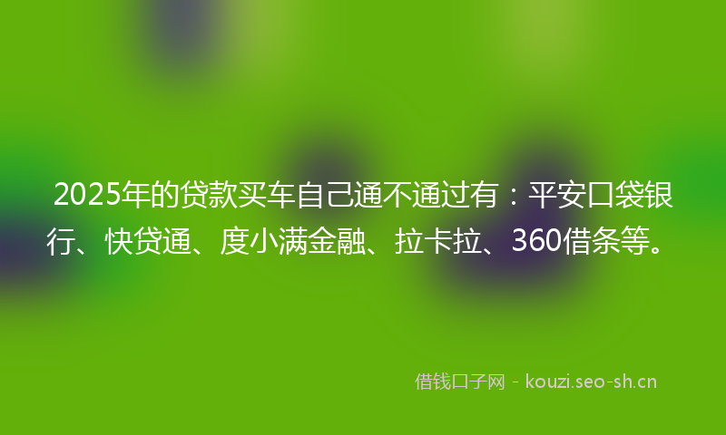 2025年的贷款买车自己通不通过有：平安口袋银行、快贷通、度小满金融、拉卡拉、360借条等。