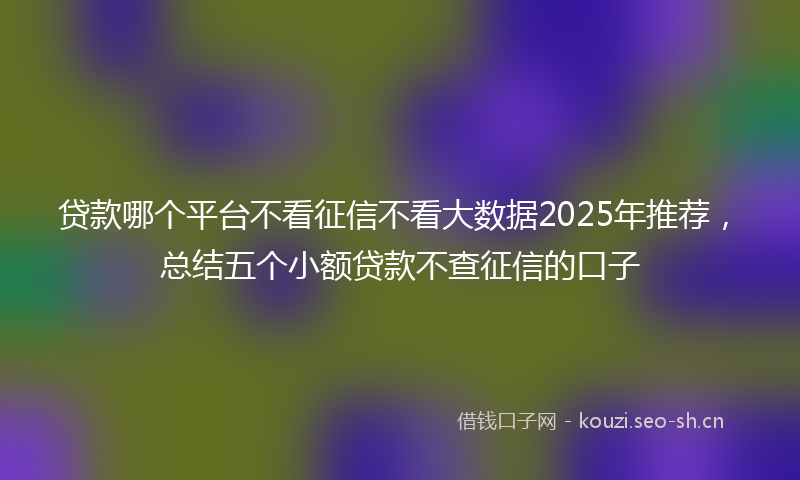 贷款哪个平台不看征信不看大数据2025年推荐，总结五个小额贷款不查征信的口子