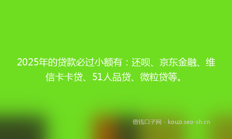 2025年的贷款必过小额有：还呗、京东金融、维信卡卡贷、51人品贷、微粒贷等。