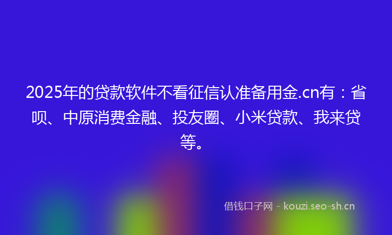2025年的贷款软件不看征信认准备用金.cn有：省呗、中原消费金融、投友圈、小米贷款、我来贷等。