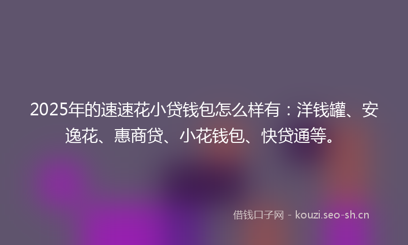 2025年的速速花小贷钱包怎么样有：洋钱罐、安逸花、惠商贷、小花钱包、快贷通等。