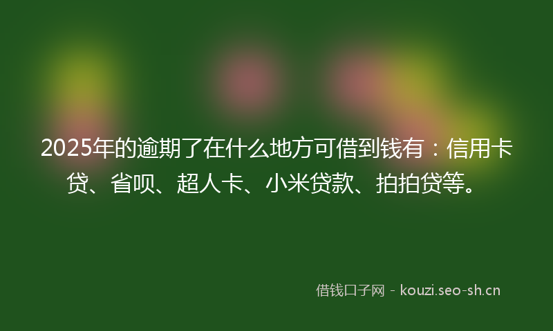 2025年的逾期了在什么地方可借到钱有:信用卡贷、省呗、超人卡、小米贷款、拍拍贷等。
