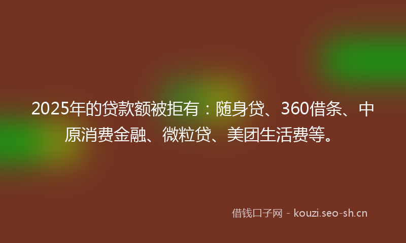 2025年的贷款额被拒有：随身贷、360借条、中原消费金融、微粒贷、美团生活费等。
