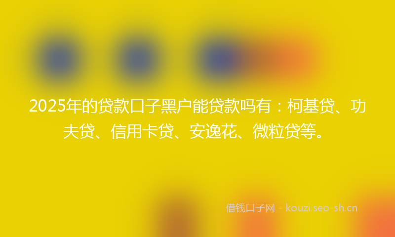 2025年的贷款口子黑户能贷款吗有：柯基贷、功夫贷、信用卡贷、安逸花、微粒贷等。