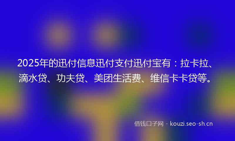 2025年的迅付信息迅付支付迅付宝有：拉卡拉、滴水贷、功夫贷、美团生活费、维信卡卡贷等。