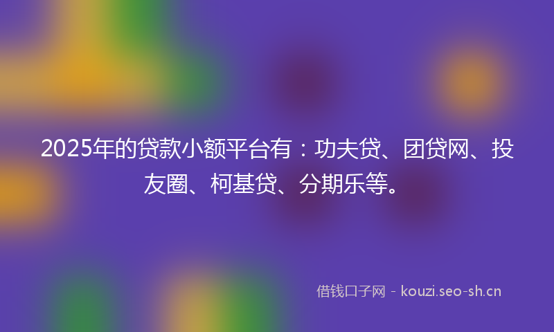 2025年的贷款小额平台有：功夫贷、团贷网、投友圈、柯基贷、分期乐等。