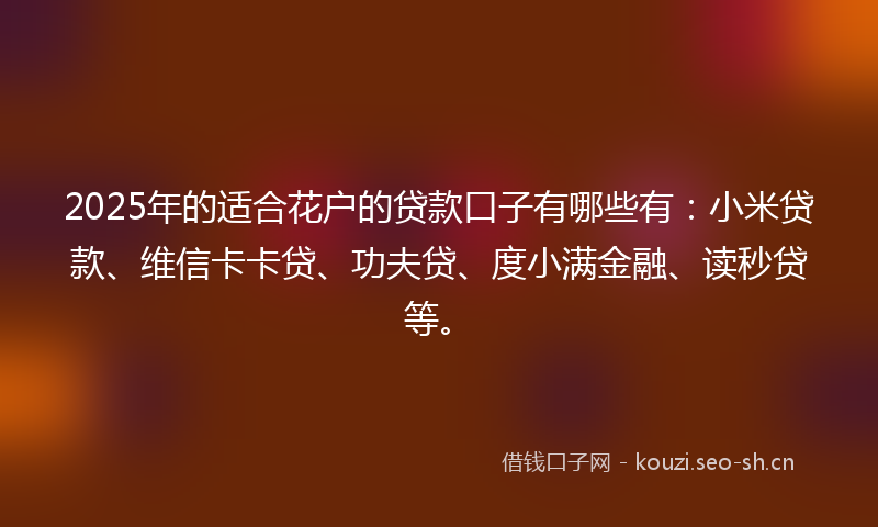 2025年的适合花户的贷款口子有哪些有：小米贷款、维信卡卡贷、功夫贷、度小满金融、读秒贷等。