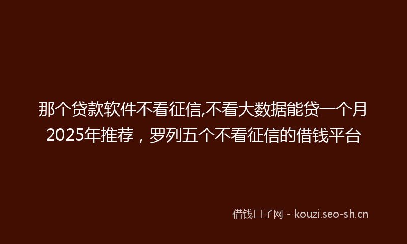 那个贷款软件不看征信,不看大数据能贷一个月2025年推荐，罗列五个不看征信的借钱平台