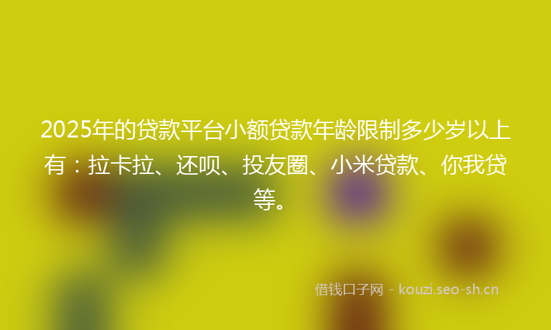 2025年的贷款平台小额贷款年龄限制多少岁以上有：拉卡拉、还呗、投友圈、小米贷款、你我贷等。