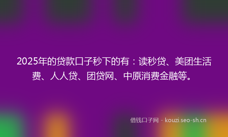 2025年的贷款口子秒下的有：读秒贷、美团生活费、人人贷、团贷网、中原消费金融等。