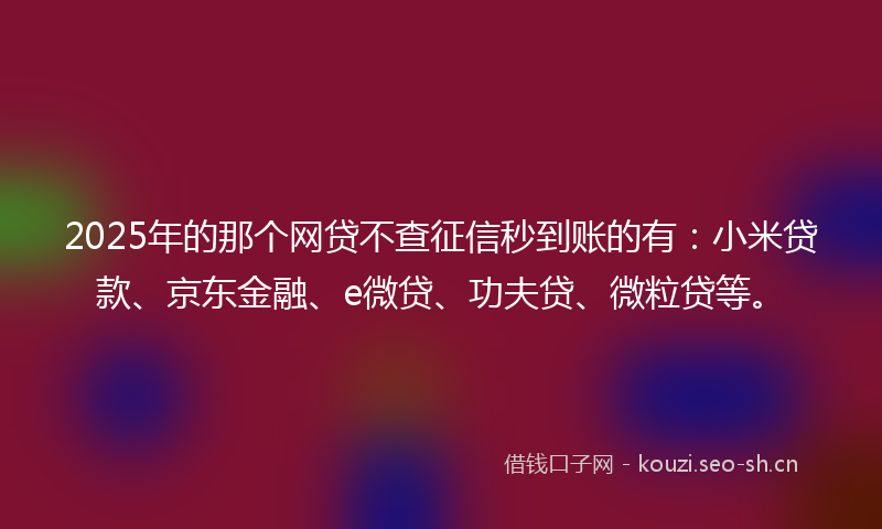 2025年的那个网贷不查征信秒到账的有：小米贷款、京东金融、e微贷、功夫贷、微粒贷等。