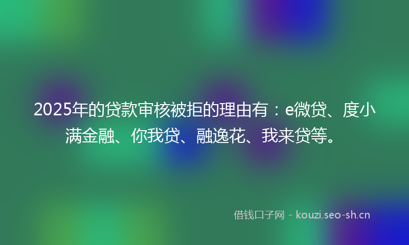 2025年的贷款审核被拒的理由有：e微贷、度小满金融、你我贷、融逸花、我来贷等。