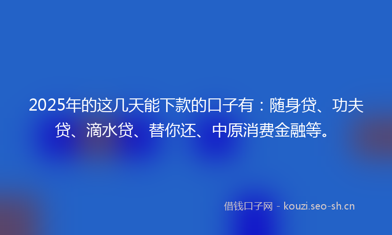 2025年的这几天能下款的口子有：随身贷、功夫贷、滴水贷、替你还、中原消费金融等。