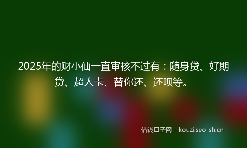 2025年的财小仙一直审核不过有：随身贷、好期贷、超人卡、替你还、还呗等。