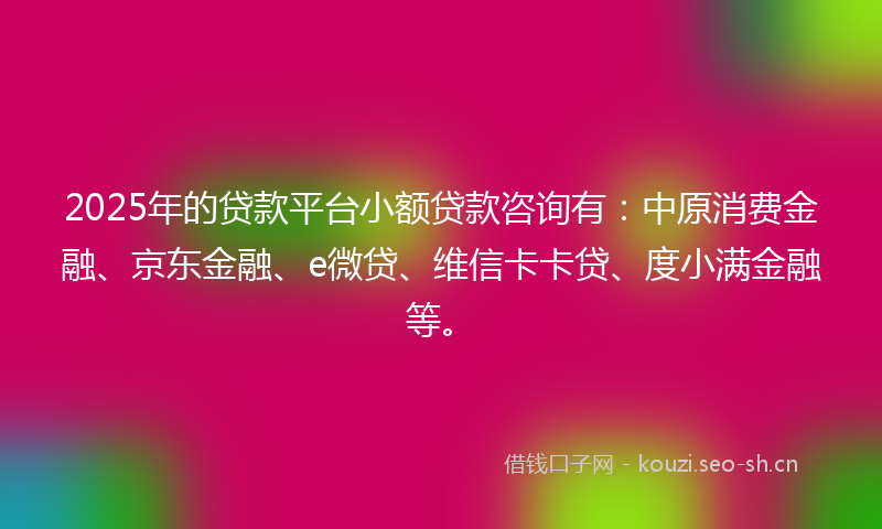 2025年的贷款平台小额贷款咨询有：中原消费金融、京东金融、e微贷、维信卡卡贷、度小满金融等。