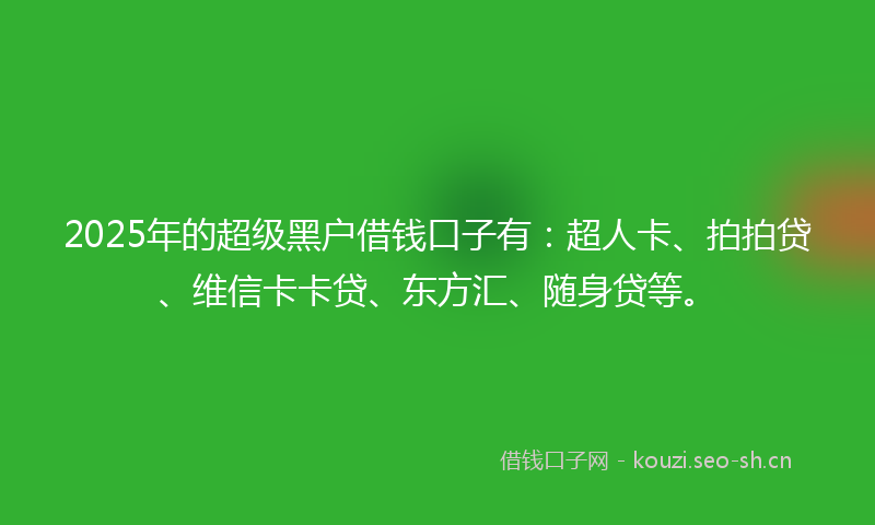 2025年的超级黑户借钱口子有：超人卡、拍拍贷、维信卡卡贷、东方汇、随身贷等。