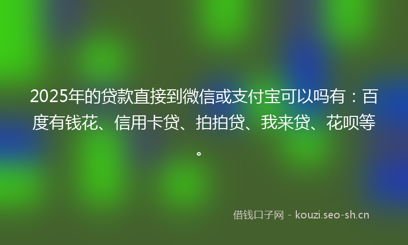 2025年的贷款直接到微信或支付宝可以吗有：百度有钱花、信用卡贷、拍拍贷、我来贷、花呗等。