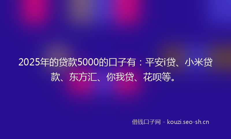 2025年的贷款5000的口子有：平安i贷、小米贷款、东方汇、你我贷、花呗等。