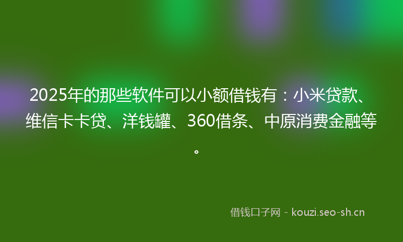 2025年的那些软件可以小额借钱有:小米贷款、维信卡卡贷、洋钱罐、360借条、中原消费金融等。