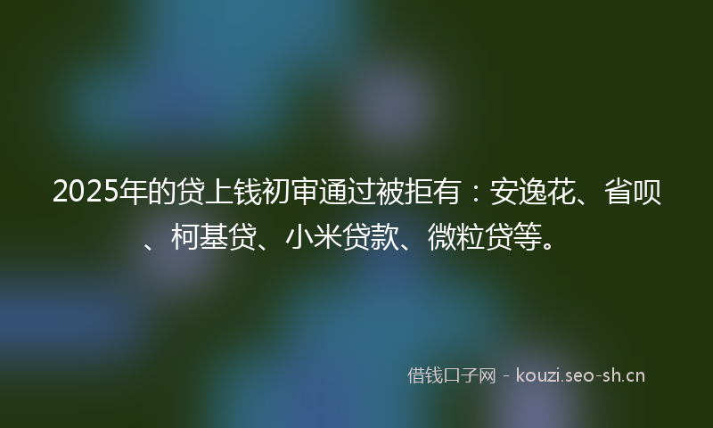 2025年的贷上钱初审通过被拒有：安逸花、省呗、柯基贷、小米贷款、微粒贷等。