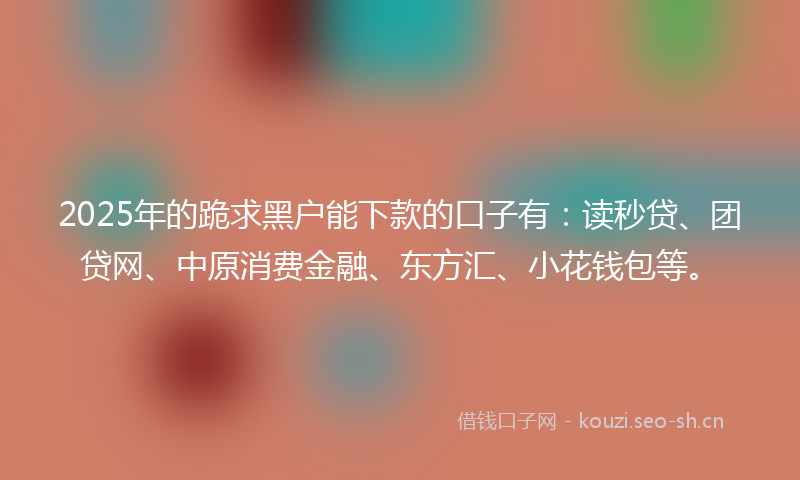 2025年的跪求黑户能下款的口子有：读秒贷、团贷网、中原消费金融、东方汇、小花钱包等。