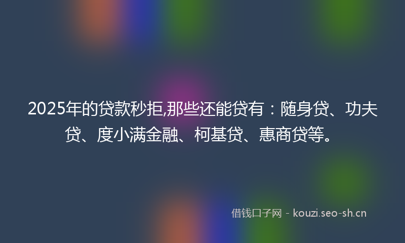 2025年的贷款秒拒,那些还能贷有：随身贷、功夫贷、度小满金融、柯基贷、惠商贷等。