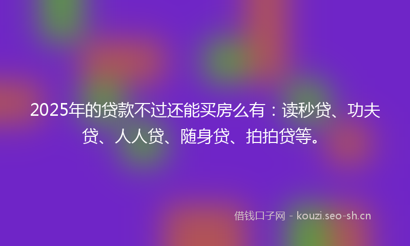 2025年的贷款不过还能买房么有：读秒贷、功夫贷、人人贷、随身贷、拍拍贷等。