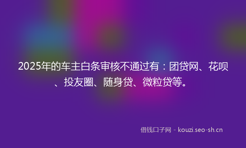 2025年的车主白条审核不通过有:团贷网、花呗、投友圈、随身贷、微粒贷等。