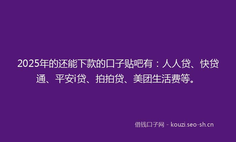 2025年的还能下款的口子贴吧有：人人贷、快贷通、平安i贷、拍拍贷、美团生活费等。