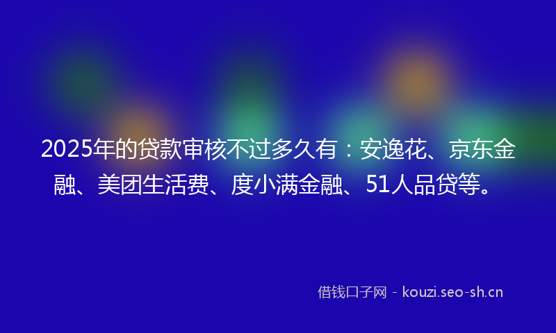 2025年的贷款审核不过多久有：安逸花、京东金融、美团生活费、度小满金融、51人品贷等。