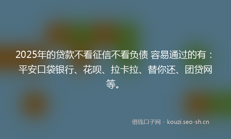 2025年的贷款不看征信不看负债 容易通过的有：平安口袋银行、花呗、拉卡拉、替你还、团贷网等。