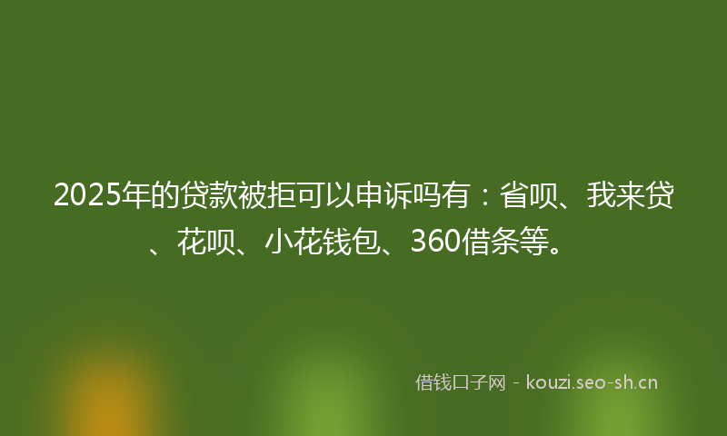 2025年的贷款被拒可以申诉吗有：省呗、我来贷、花呗、小花钱包、360借条等。