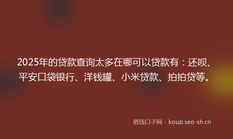 2025年的贷款查询太多在哪可以贷款有：还呗、平安口袋银行、洋钱罐、小米贷款、拍拍贷等。