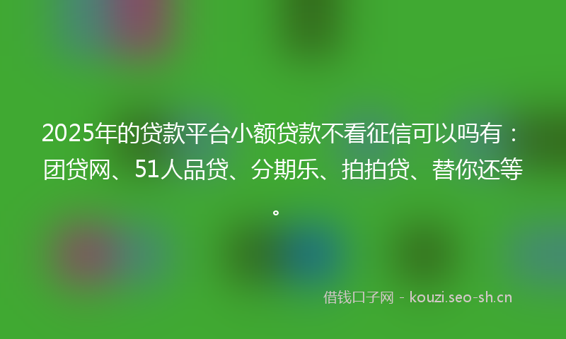 2025年的贷款平台小额贷款不看征信可以吗有:团贷网、51人品贷、分期乐、拍拍贷、替你还等。