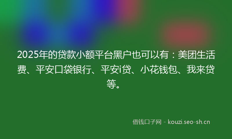 2025年的贷款小额平台黑户也可以有：美团生活费、平安口袋银行、平安i贷、小花钱包、我来贷等。