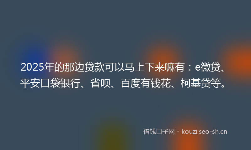 2025年的那边贷款可以马上下来嘛有：e微贷、平安口袋银行、省呗、百度有钱花、柯基贷等。