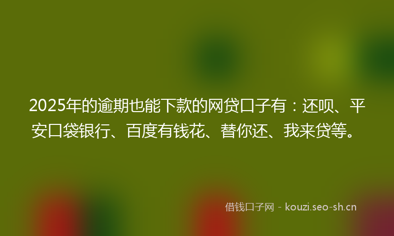 2025年的逾期也能下款的网贷口子有:还呗、平安口袋银行、百度有钱花、替你还、我来贷等。