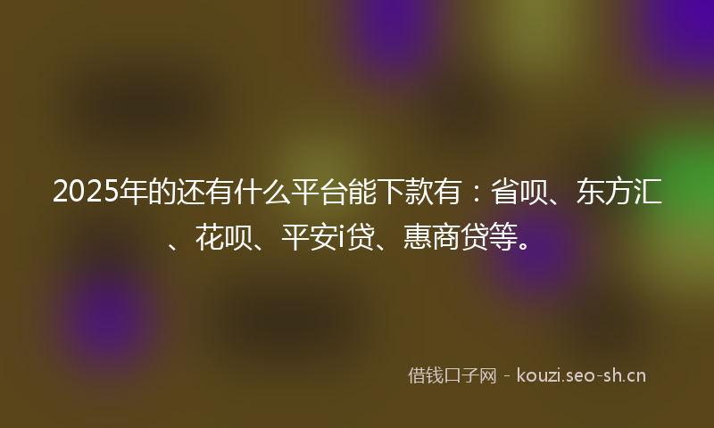 2025年的还有什么平台能下款有:省呗、东方汇、花呗、平安i贷、惠商贷等。