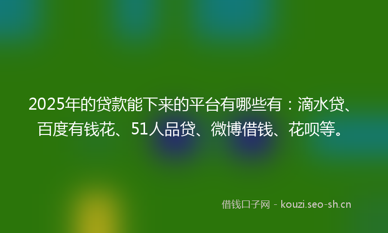 2025年的贷款能下来的平台有哪些有：滴水贷、百度有钱花、51人品贷、微博借钱、花呗等。