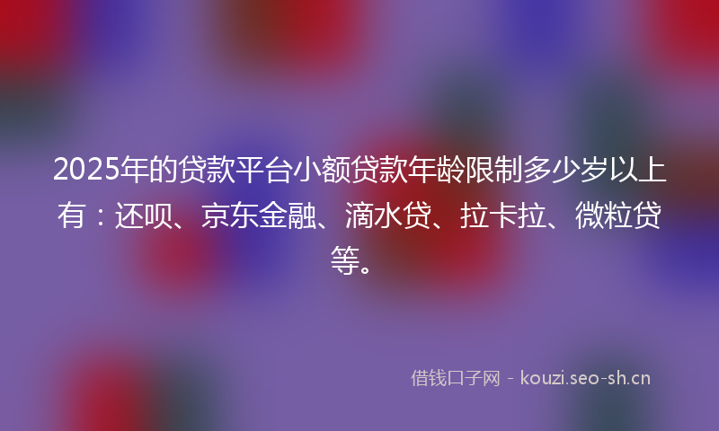 2025年的贷款平台小额贷款年龄限制多少岁以上有：还呗、京东金融、滴水贷、拉卡拉、微粒贷等。