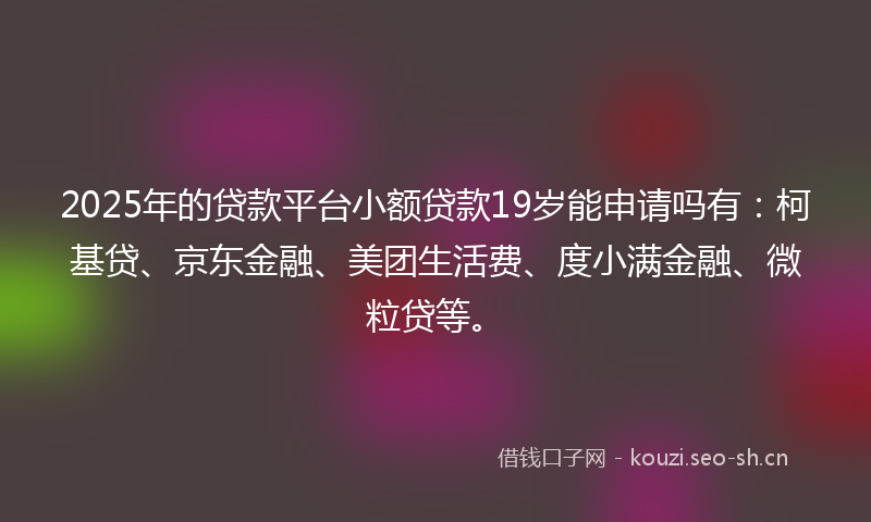 2025年的贷款平台小额贷款19岁能申请吗有：柯基贷、京东金融、美团生活费、度小满金融、微粒贷等。